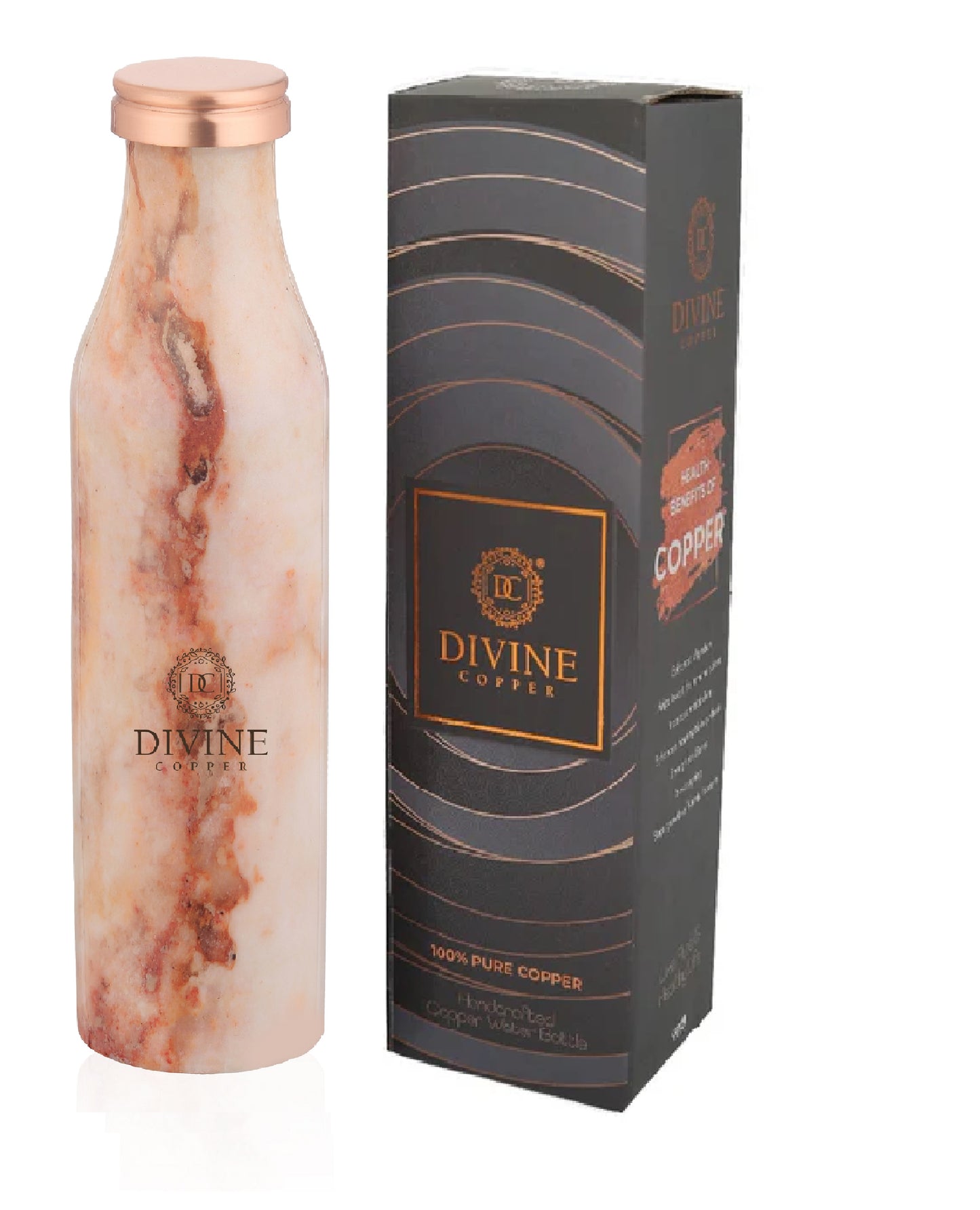 Bmc marble print- Pink pure copper bottle with free Jute bag