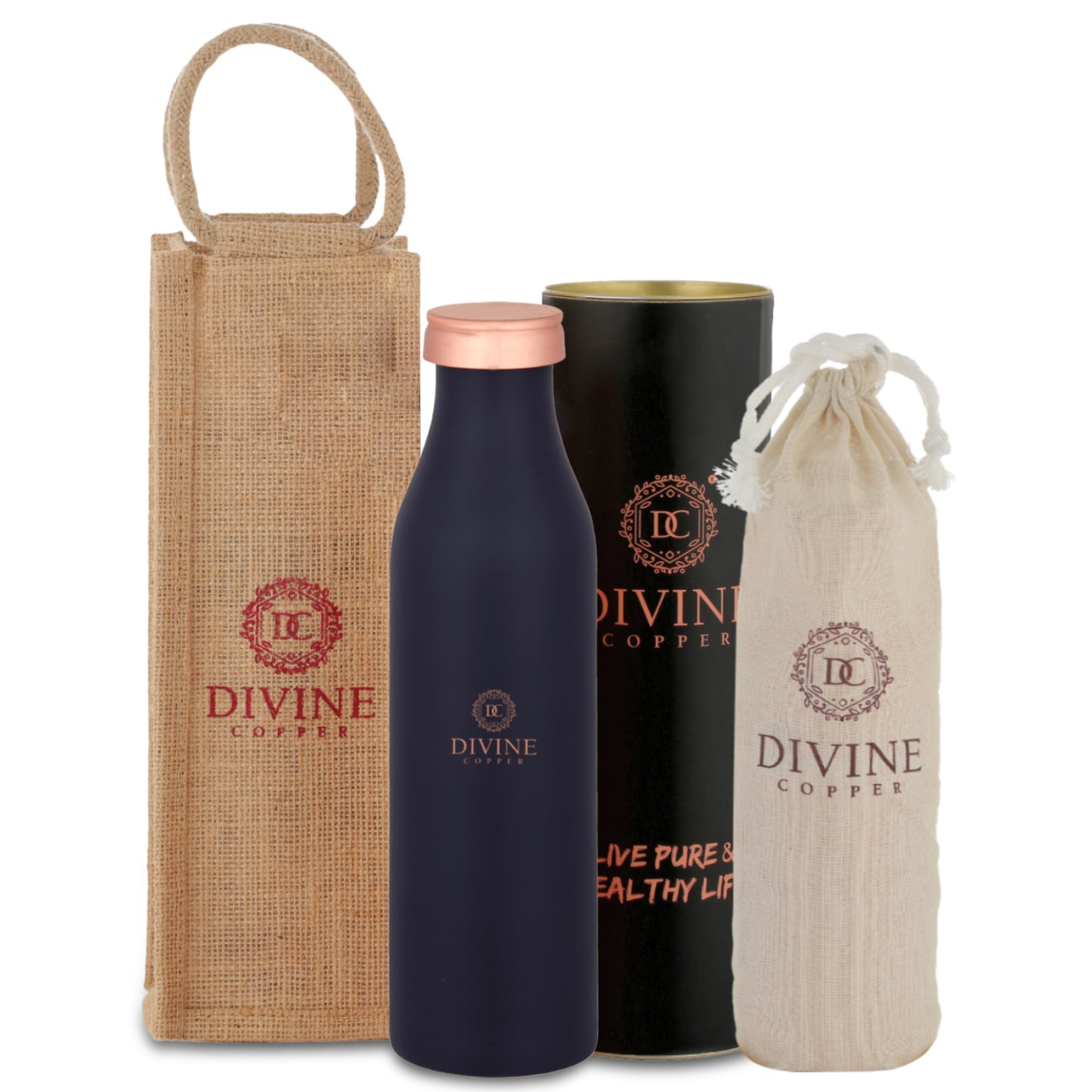 BMC Blue copper bottle with free jute carry bag