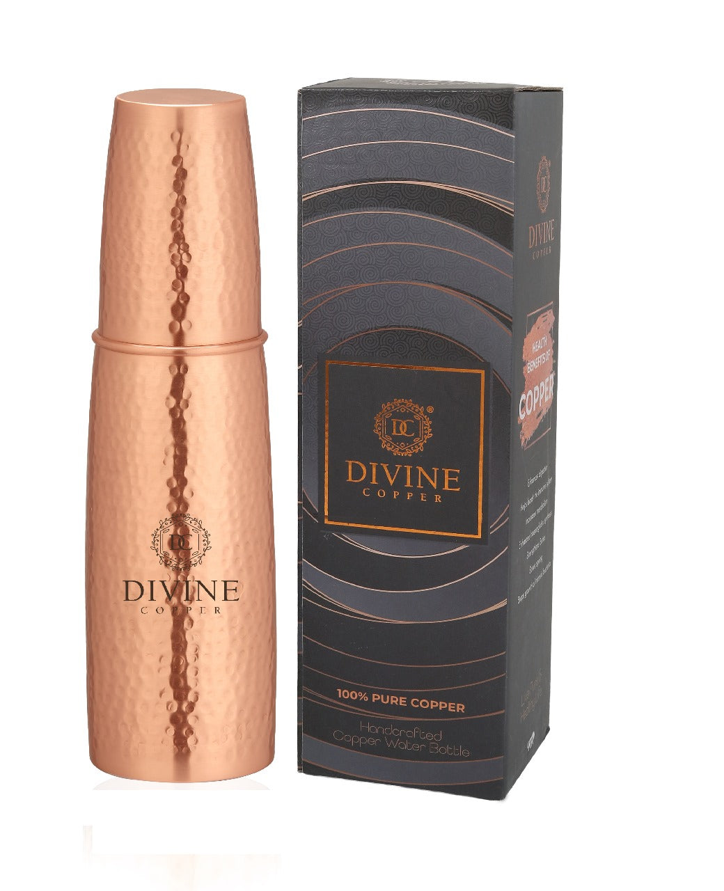 GLASS BOTTLE -Hammered Pure copper water bottle
