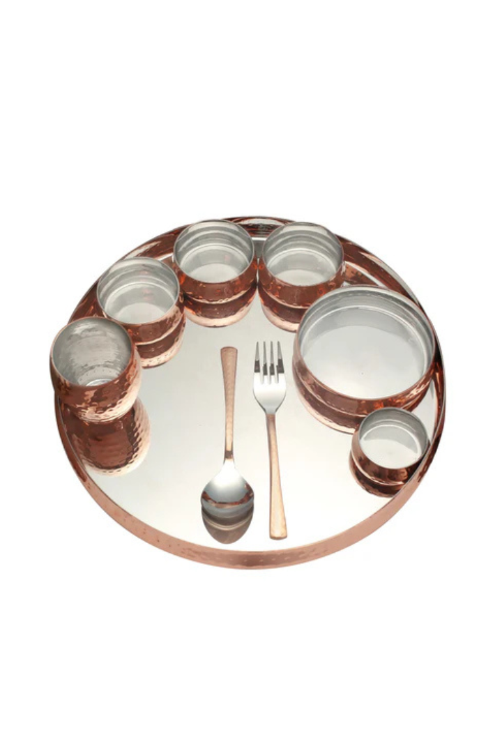 STEEL COPPER CURVED THALI SET