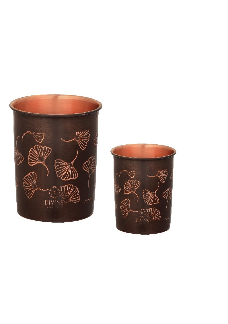 PURE COPPER GLASS GINKGO LEAF -TUMBLERS SET