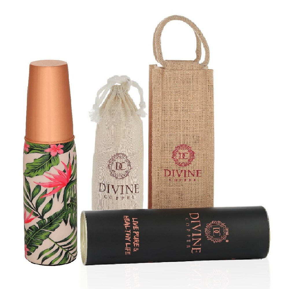 GLASS BOTTLE -Enamel Print Pure Copper Water Bottle