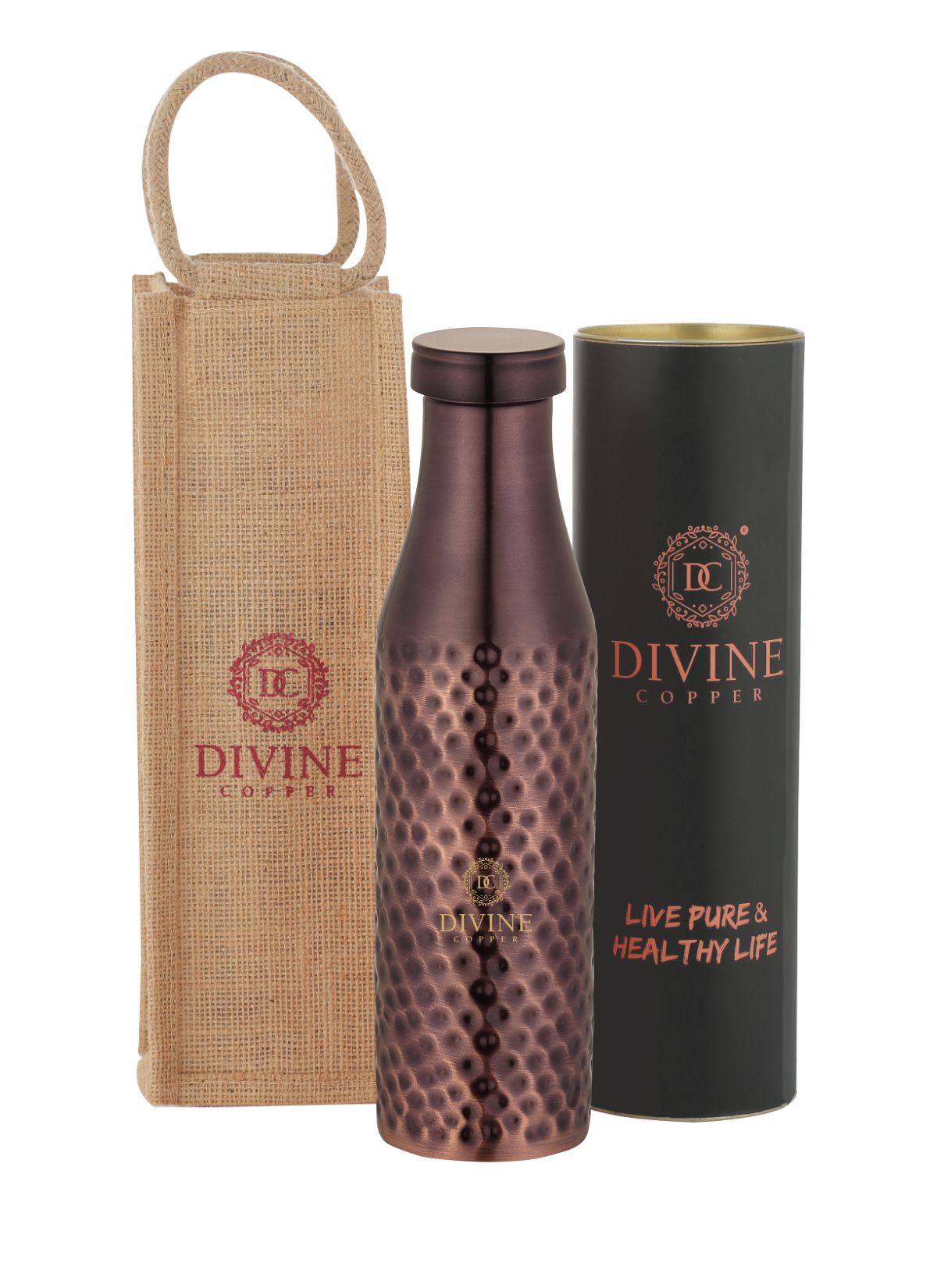 BMC 950ml antique Hammered pure copper bottle with Free Jute carry bag