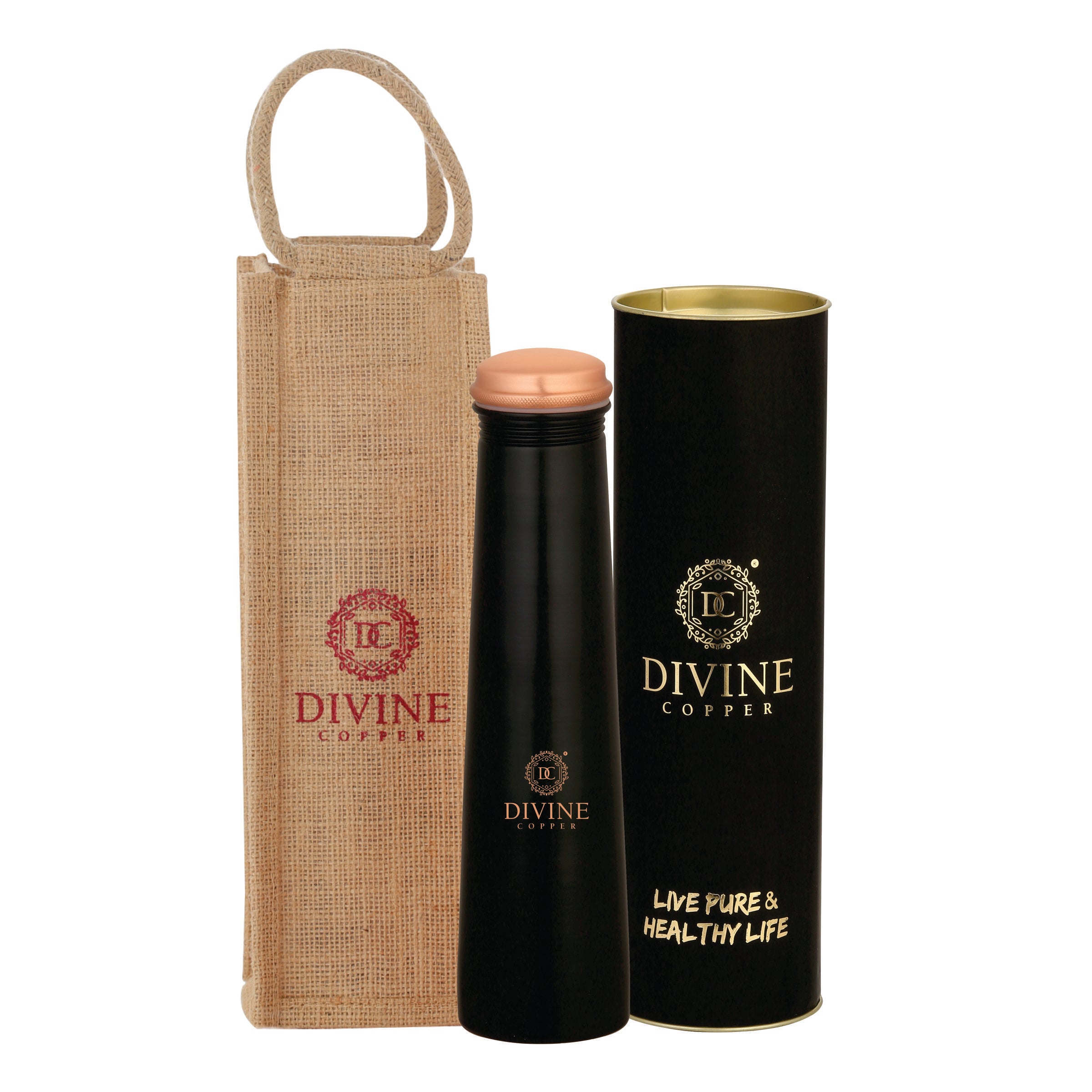 Froyo Black 750 ML copper bottle with free Jute carry bag