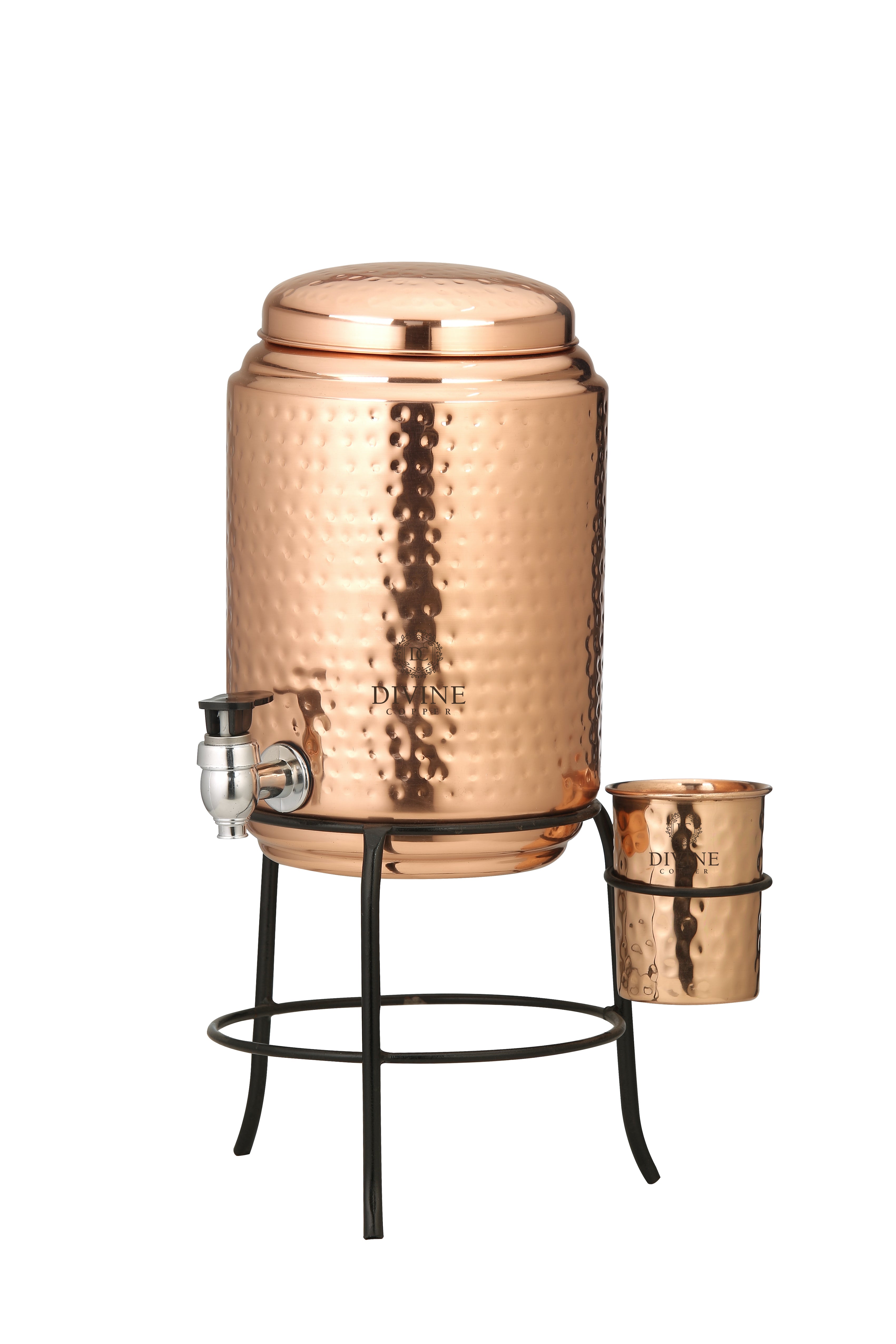 Pure copper matka /dispenser  with stand and Glass