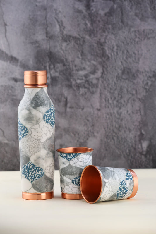 JUPITER ENAMEL PRINT BOTTLE WITH 2 GLASS -GIFT SET