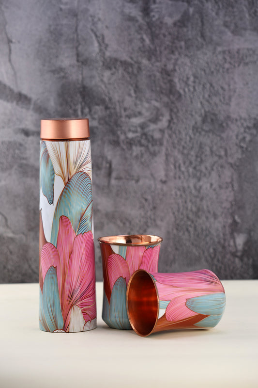 ECLAIR ENAMEL PRINT BOTTLE  WITH 2 GLASS -GIFT SET