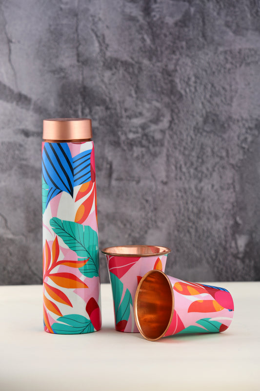 ECLAIR ENAMEL PRINT BOTTLE WITH 2 GLASS -GIFT SET