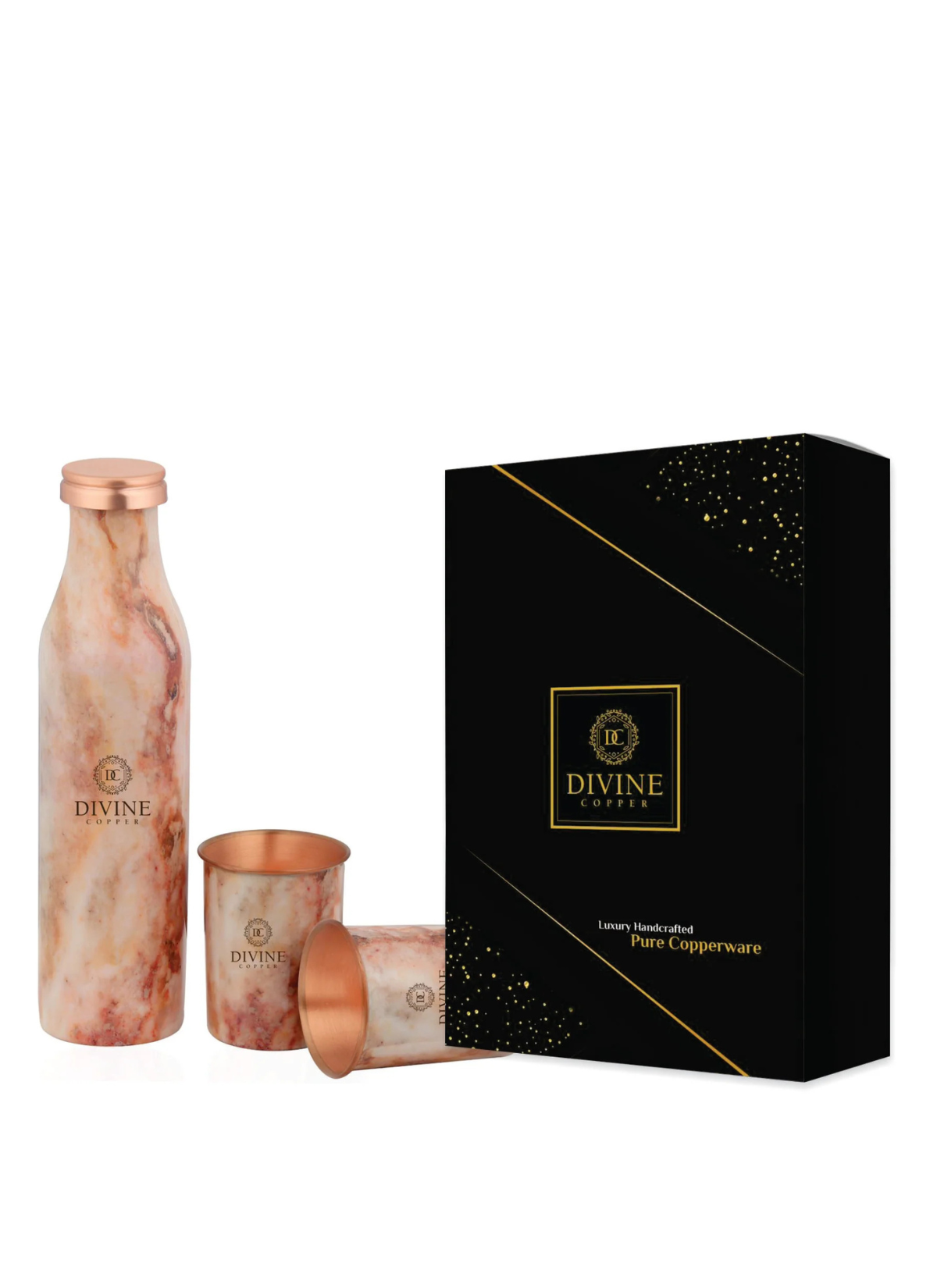 Bmc Marble Print 950ml Pure Copper Bottle with 2 glass 300ml*2 Gift Pack...