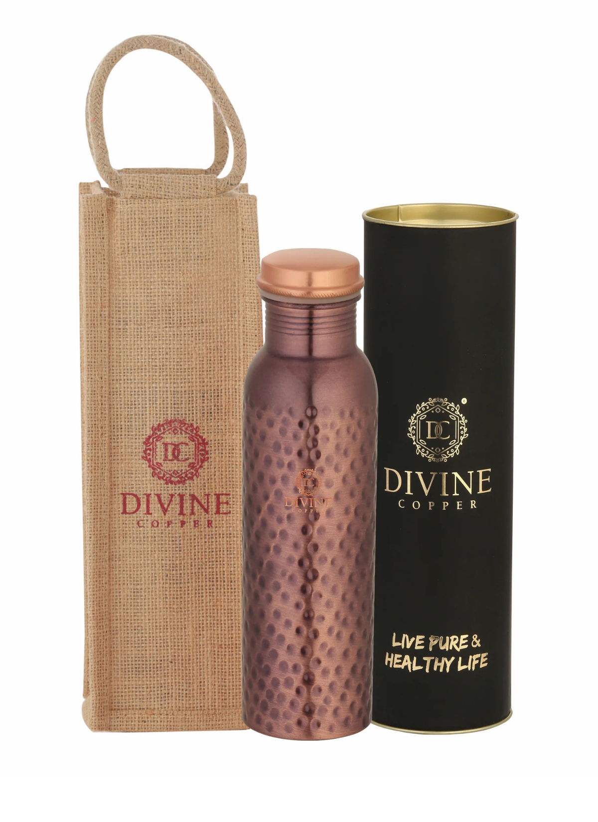 Pie antique hammered 950ml Pure copper bottle with Free Jute carry bag