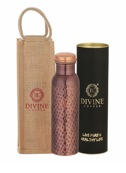 Pie antique hammered 950ml Pure copper bottle with Free Jute carry bag