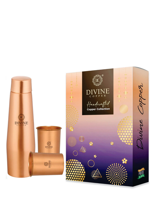 Crown 1000ml Pure copper bottle with 2 glass 300ml*2 gift pack
