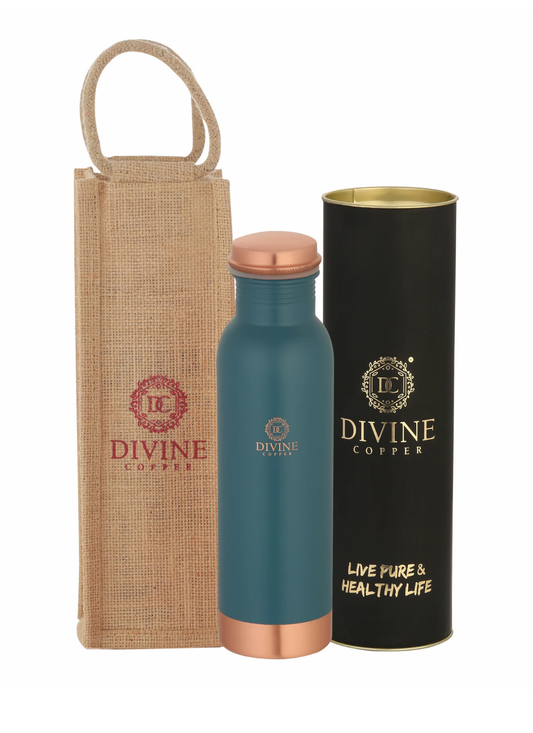 PIE 950ml Pure copper bottle green color with free jute carry bag