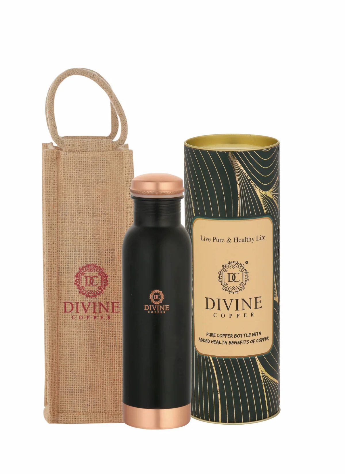 Pie Solid Colour Pure copper bottle with Free Jute carry bag