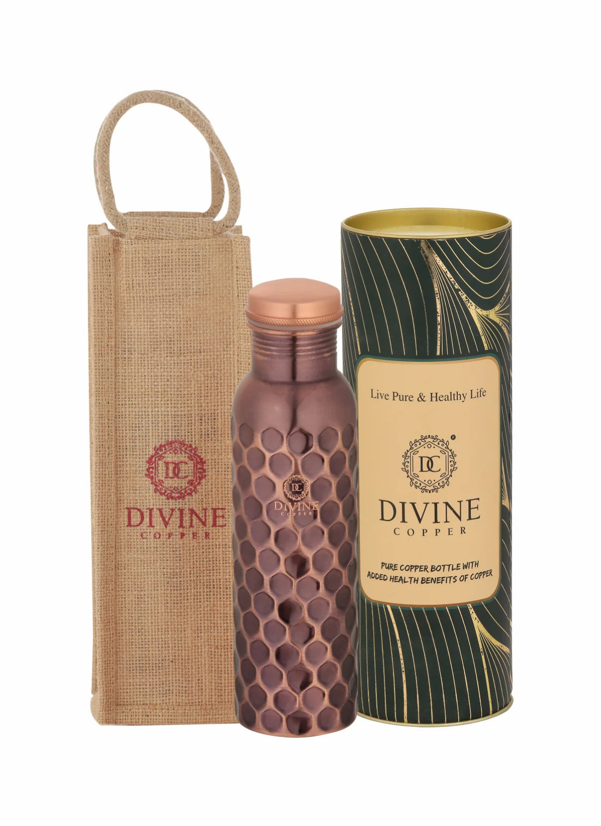 Pie 750ml Antique Diamond Pure copper bottle with Free Jute carry bag