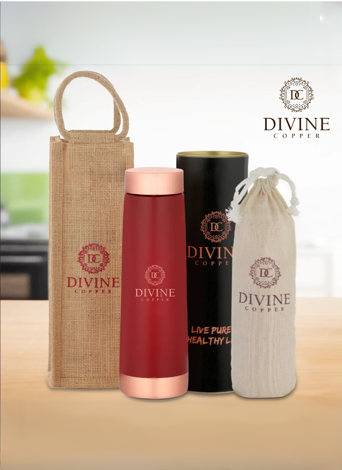 ECLAIR Red-Pure copper water bottle