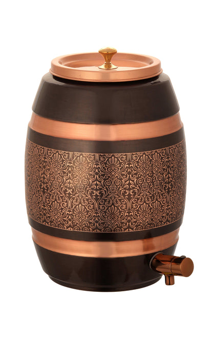 Barrel Antique Embossed Pure Copper Water Dispenser 8 Ltr