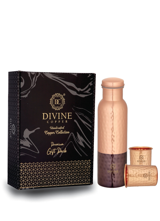 Pie 950ml Half antique hmd pure copper bottle with 2 glass Gift pack