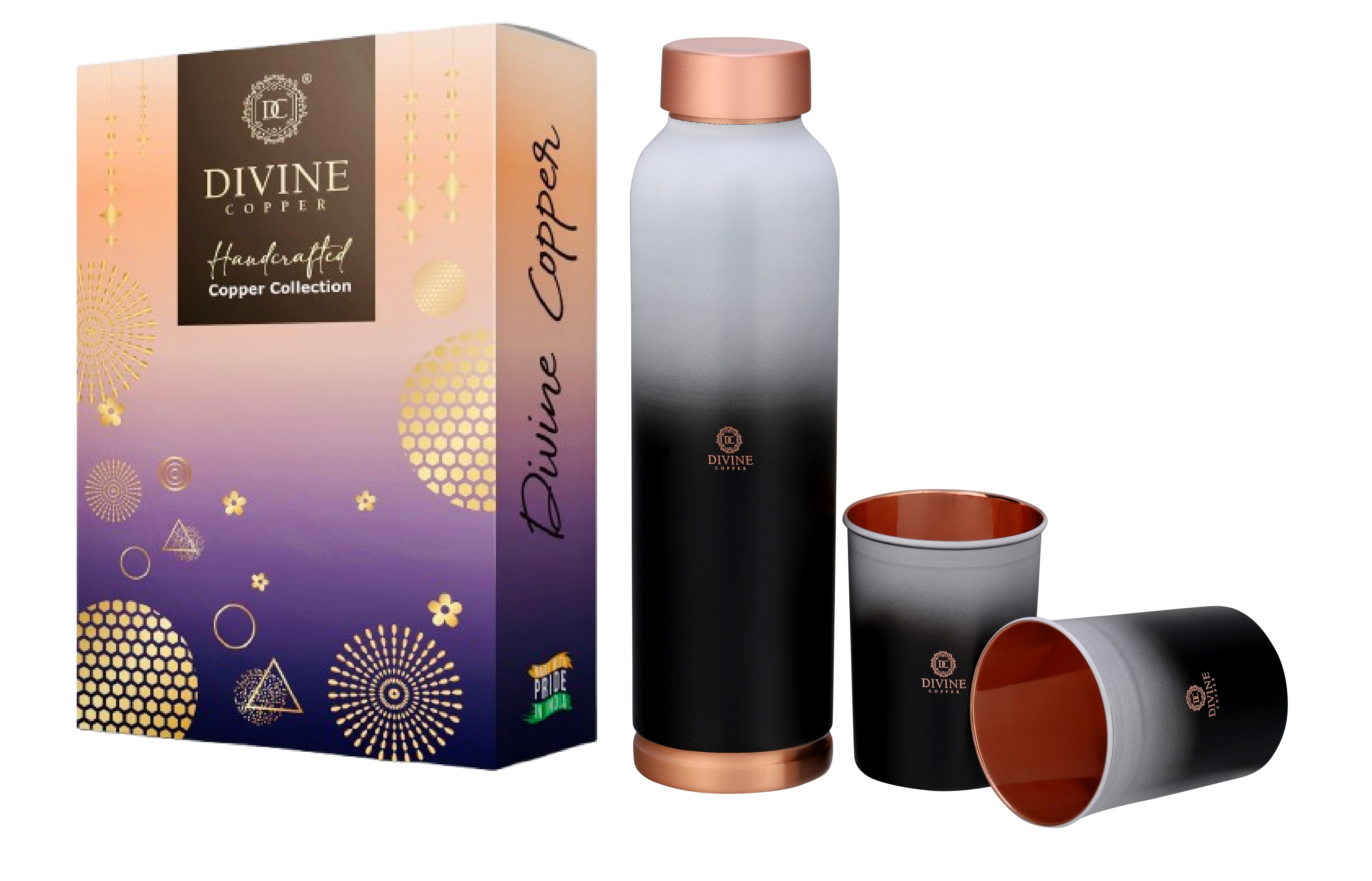 Two Tone Oreo 1000ml Pure Copper Bottle with 2 glass (Gift Pack)