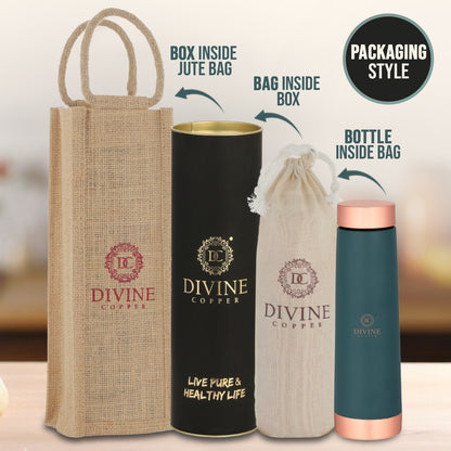Eclair 900ml Pure Copper Bottle Teal Color With Free Jute Carry Bag