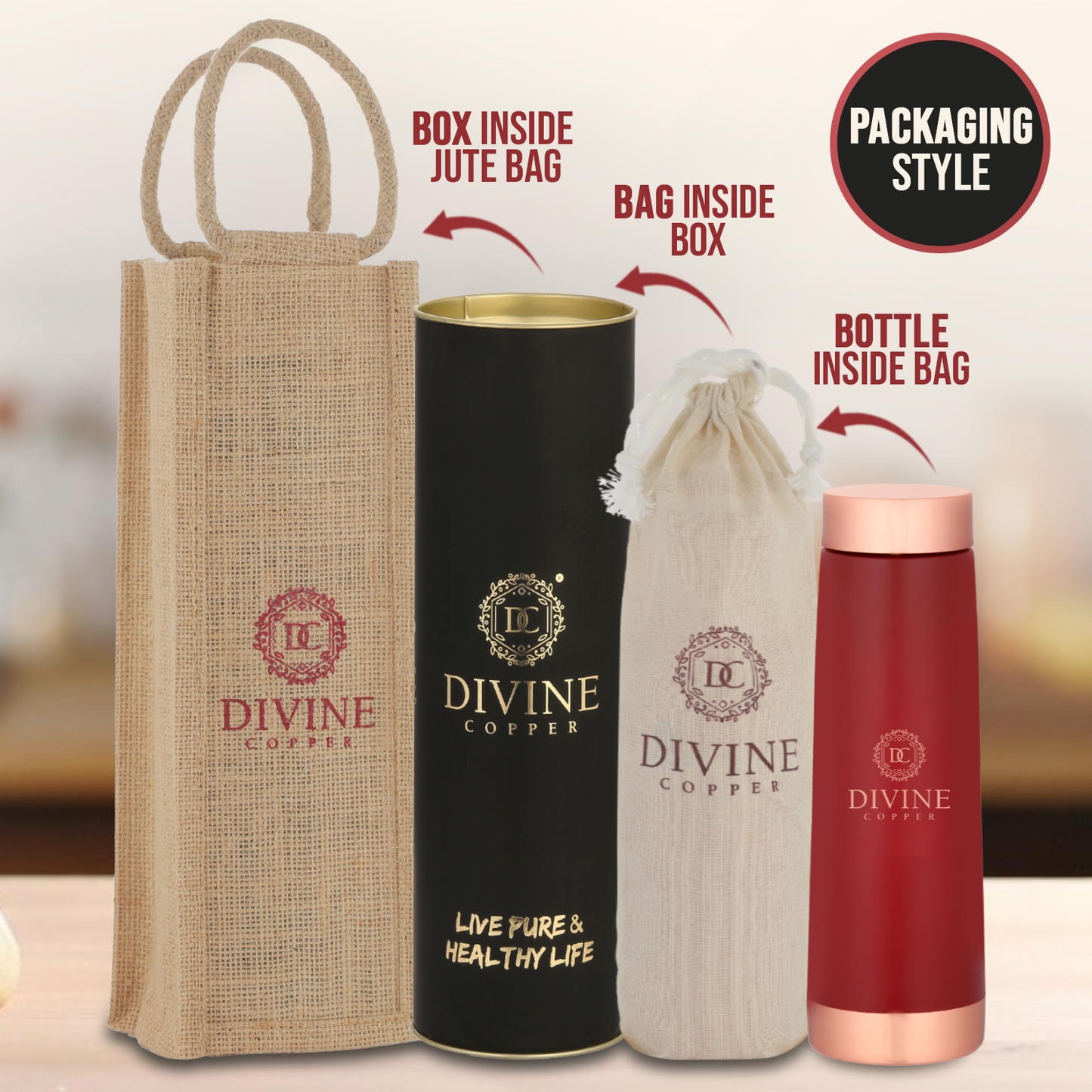 Pure Copper Bottle - Eclair 700ml All colours