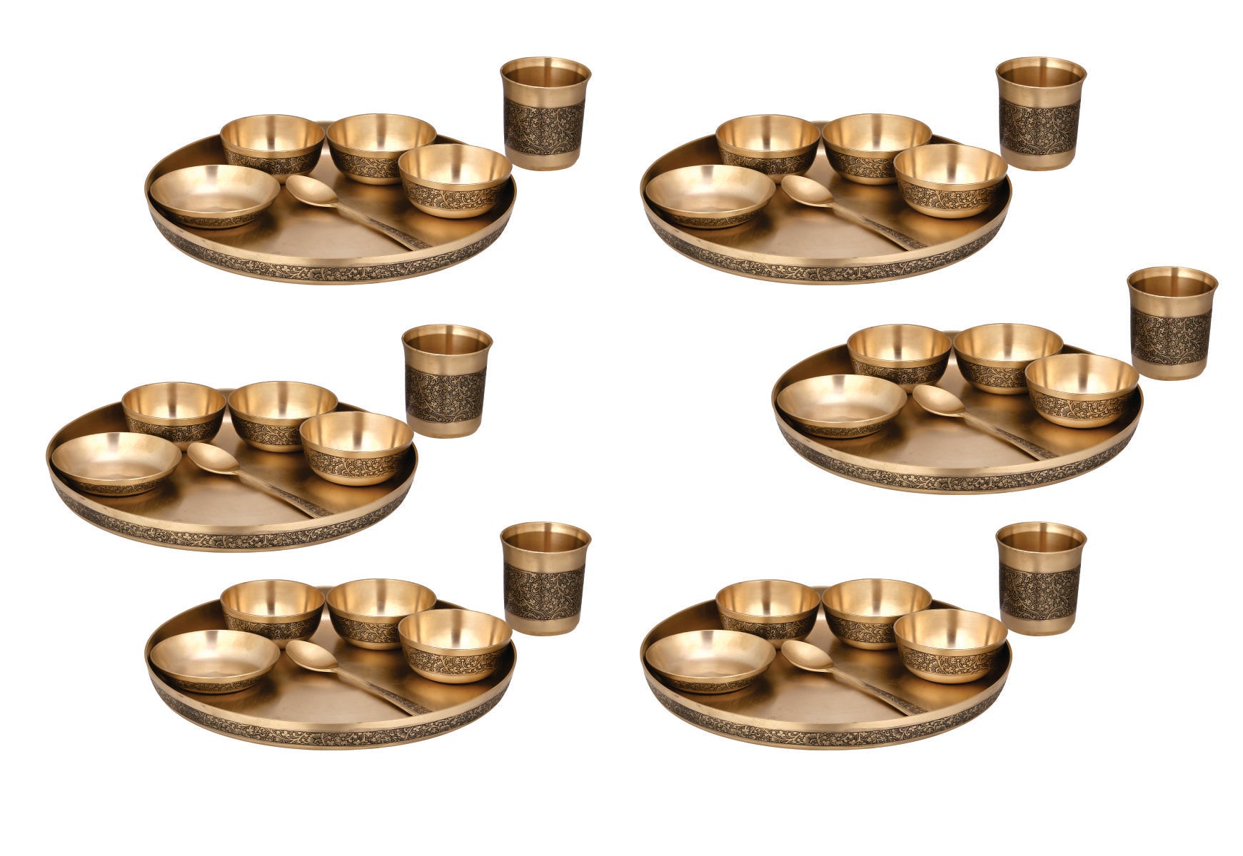 Pure Kansa (Bronze) Bhojan Thali set for Full Family - 6 PCS Family Set