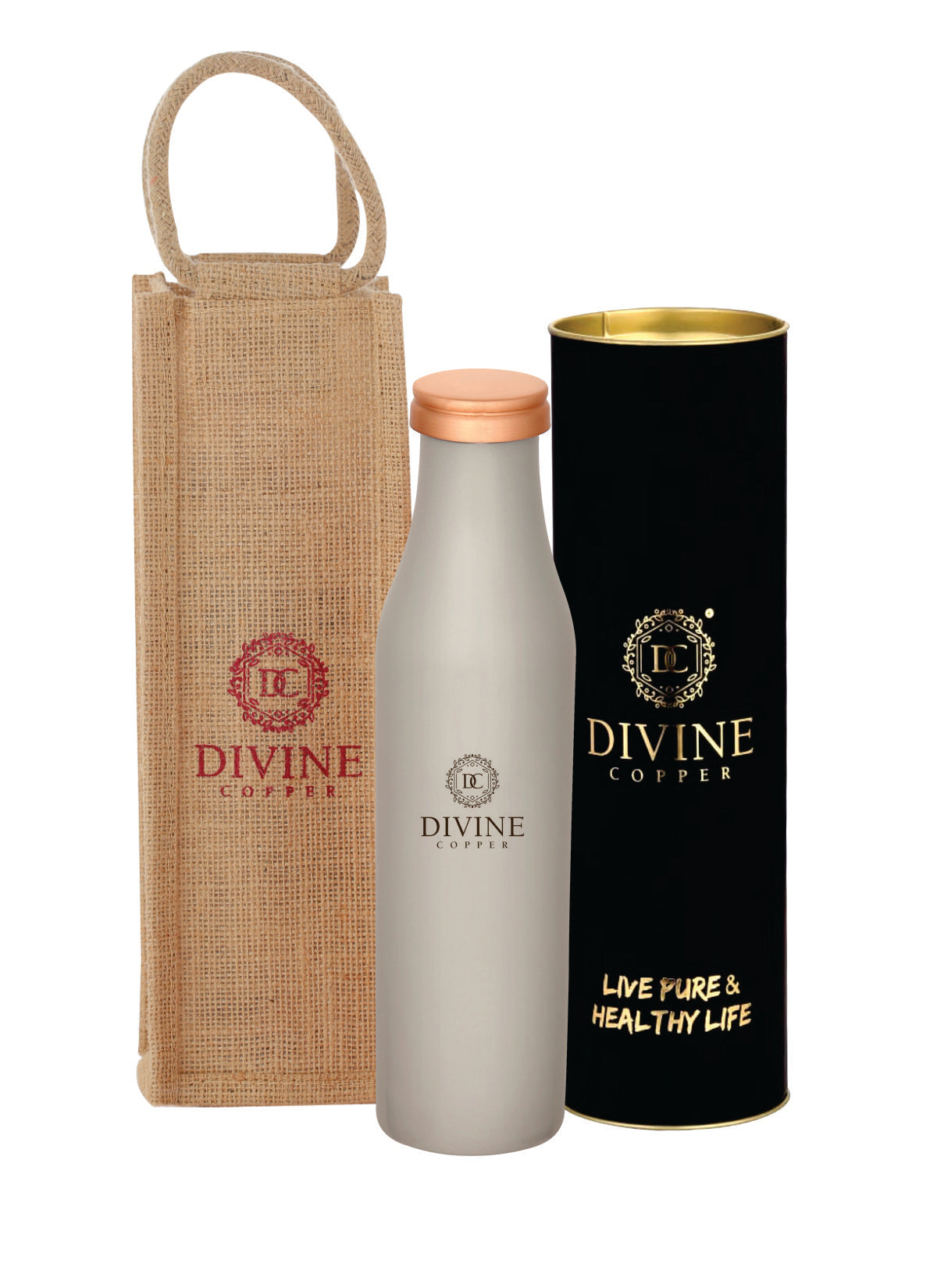 BMC 950ml grey solid color  Pure copper bottle with Free Jute carry bag