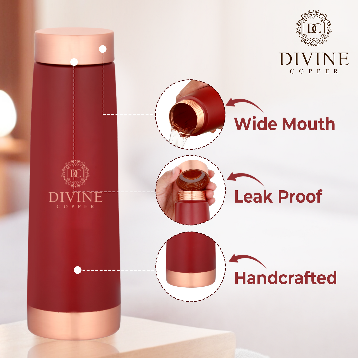 ECLAIR Red-Pure copper water bottle