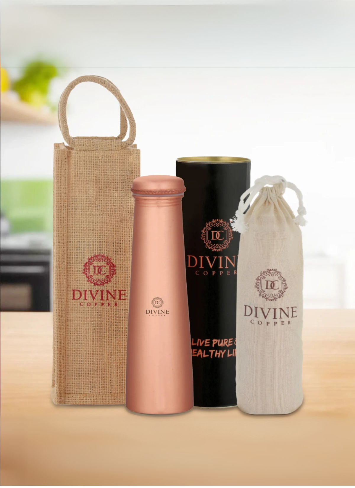 Froyo 750ml Copper Bottle Plain with free Jute Bag & Carry Bag