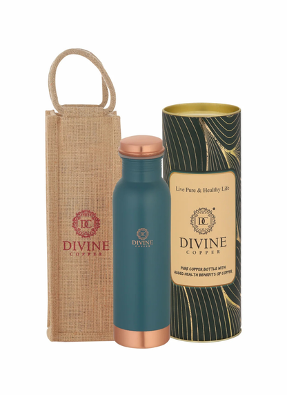 Pie 750ml Green Pure copper bottle with Free Jute carry bag