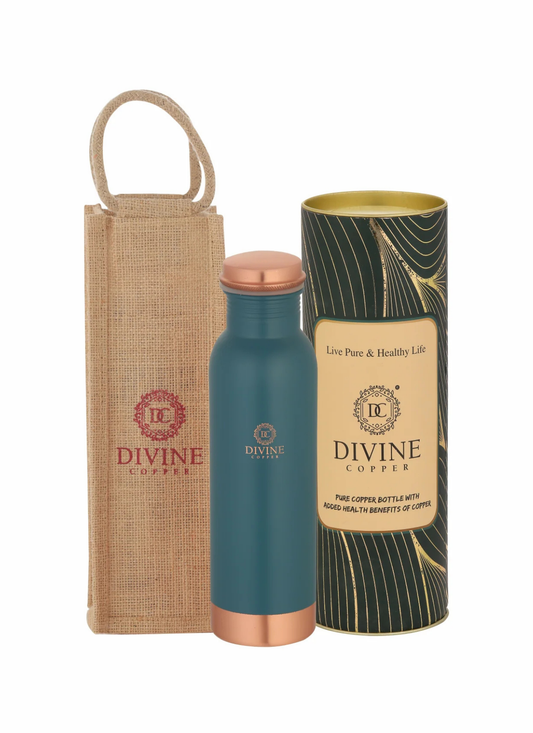 Pie 750ml Green Pure copper bottle with Free Jute carry bag