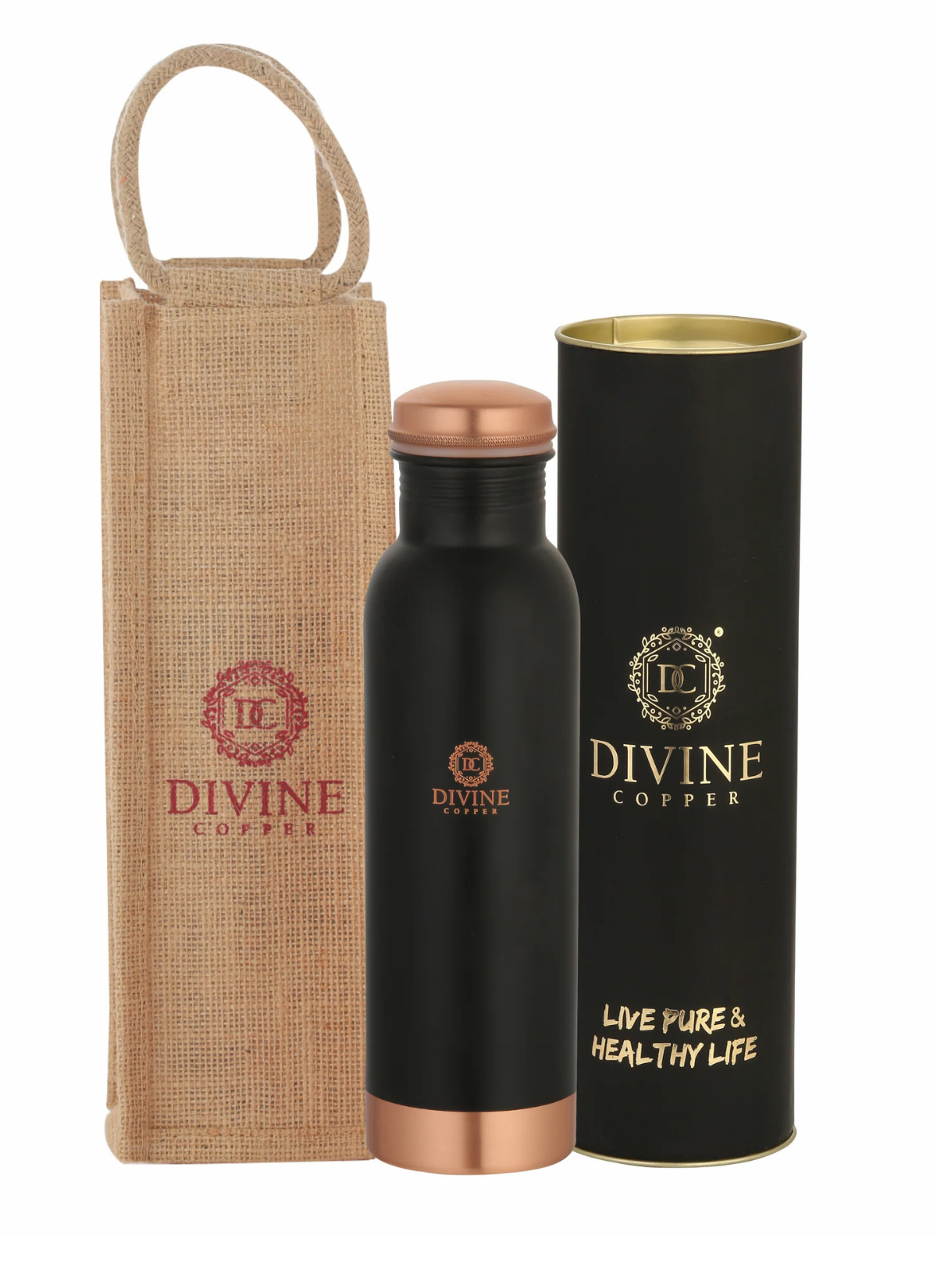 PIE 950ml Pure copper Black color bottle with free Jute carry bag