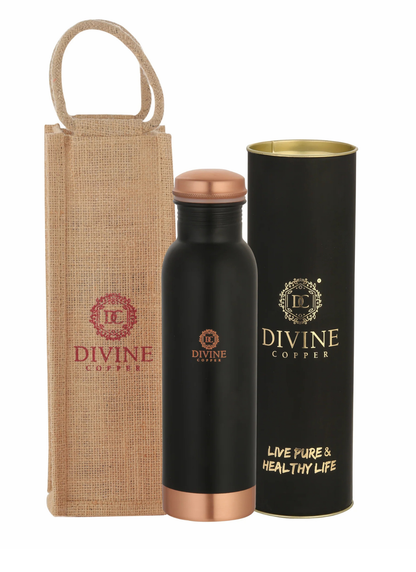 PIE 950ml Pure copper Black color bottle with free Jute carry bag