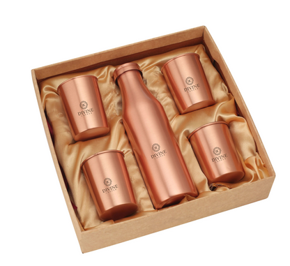 BMC 950 ML Copper bottle with 4 Glass Gift Pack