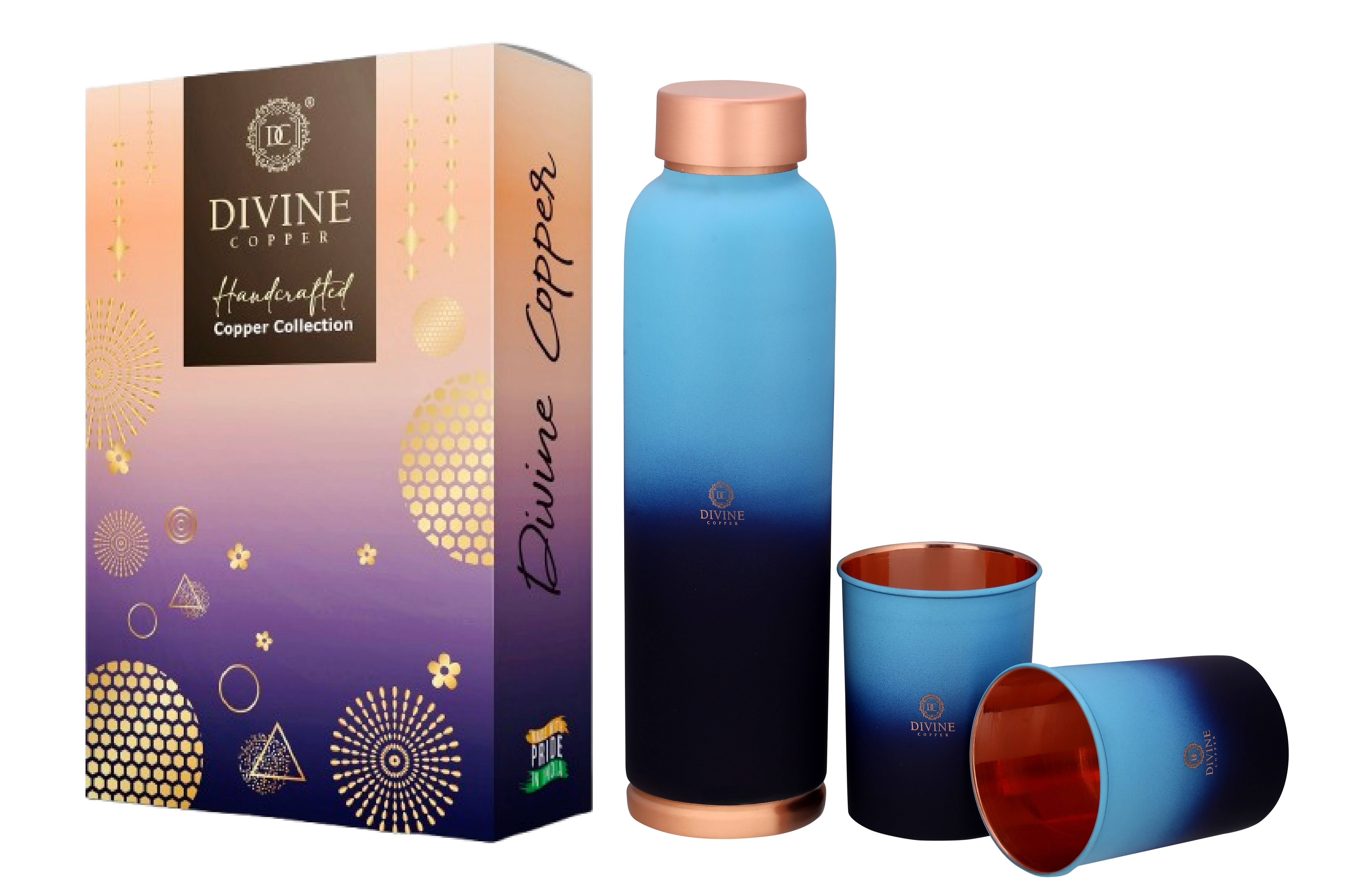 Two Tone Oreo 1000ml Pure Copper Bottle with 2 glass (Gift Pack)