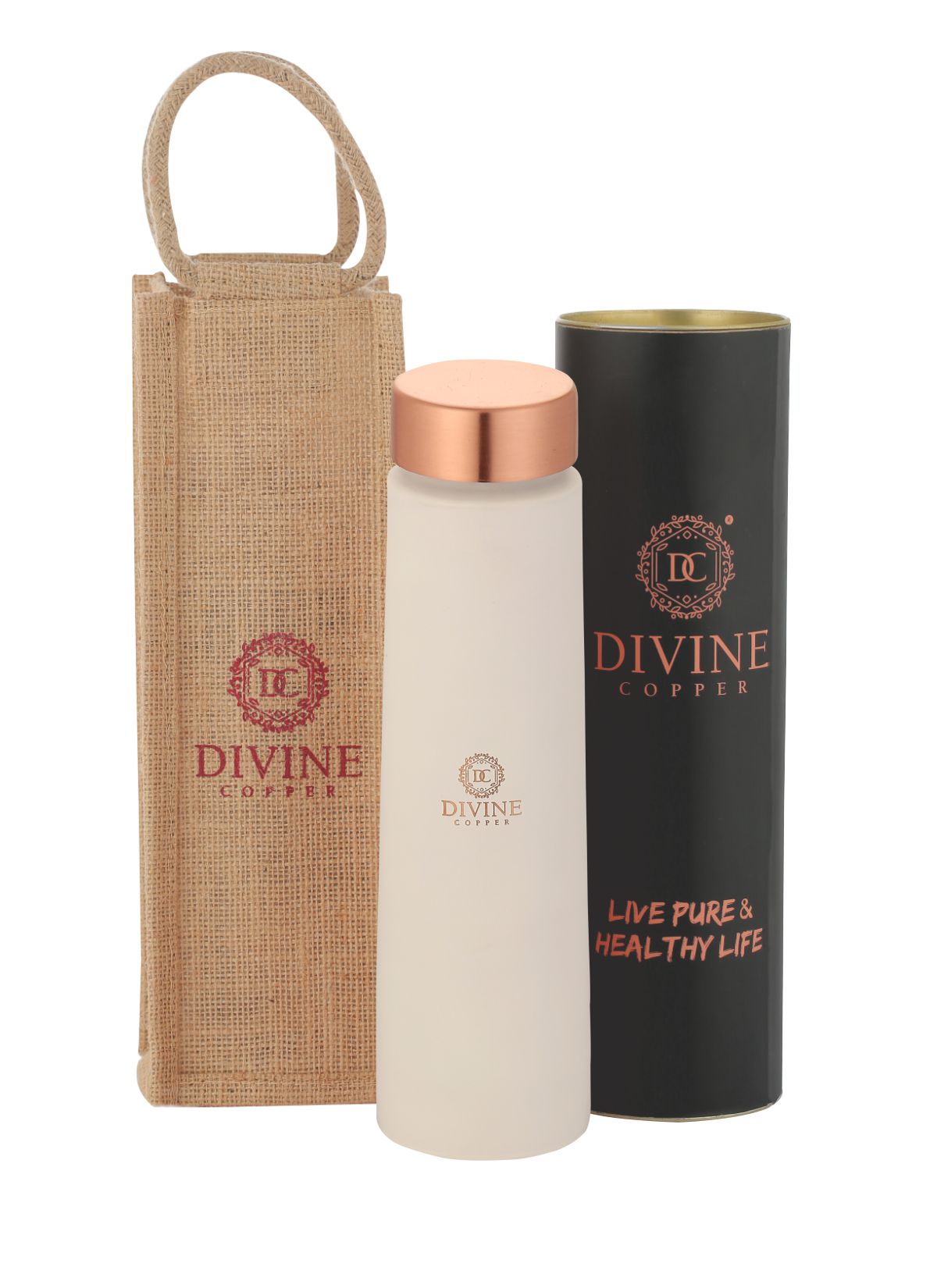 Eclair white 900ml copper bottle with free jute carry bag