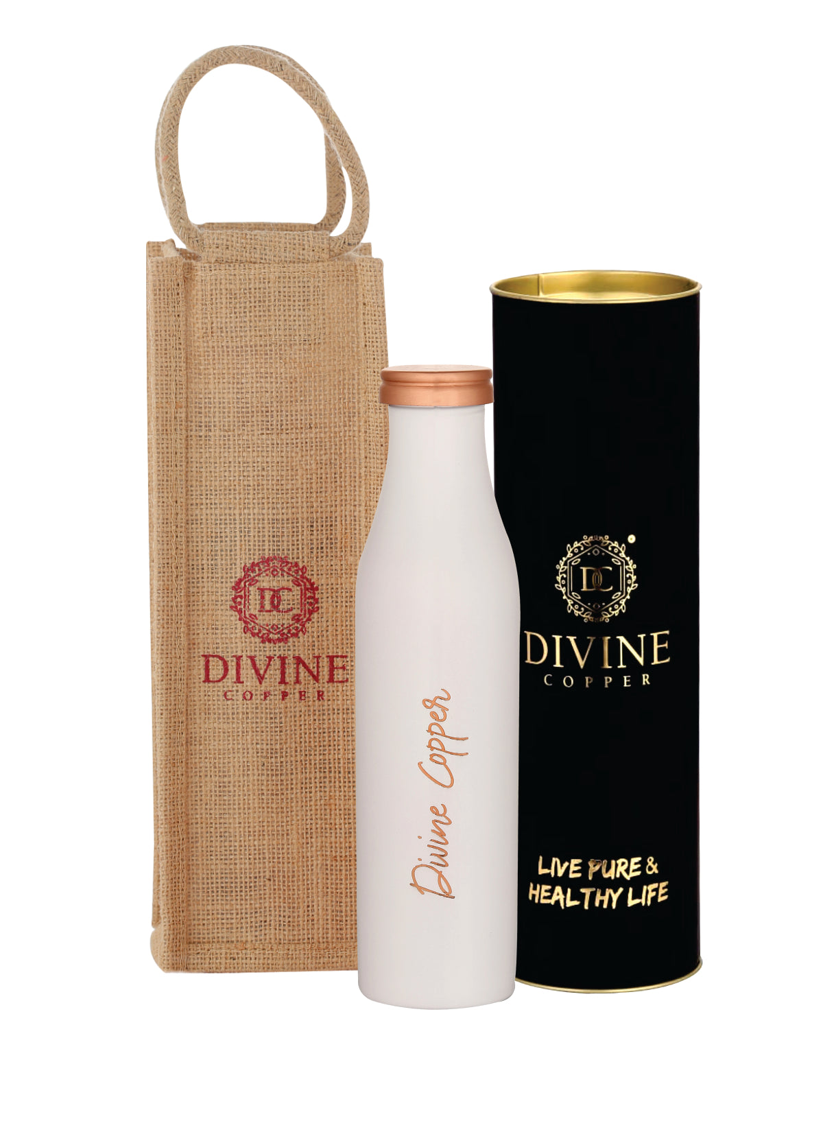 BMC white 950ml copper bottle with free jute carry bag