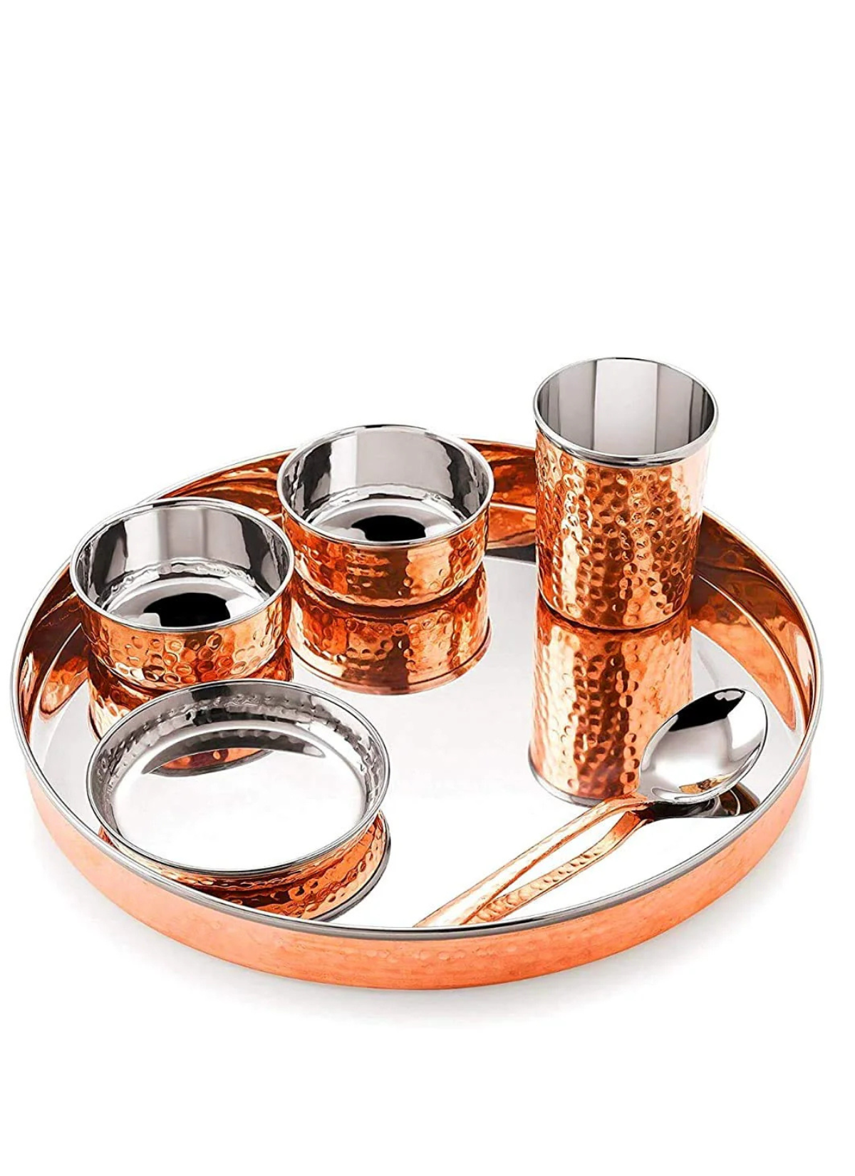 Pure Copper Steel Thali Set 6 Pcs