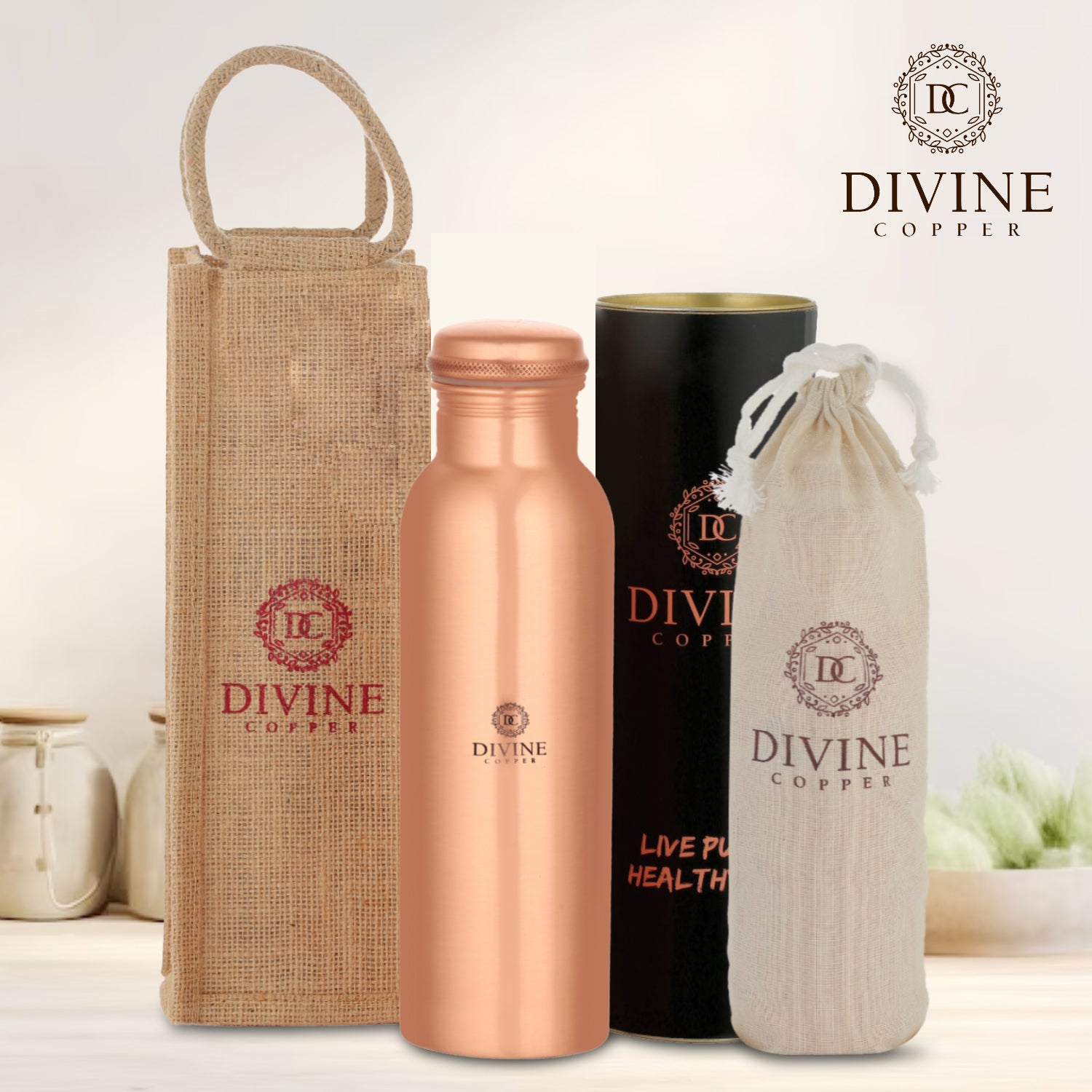 PIE 950ml Pure copper Plain bottle with free Jute carry bag