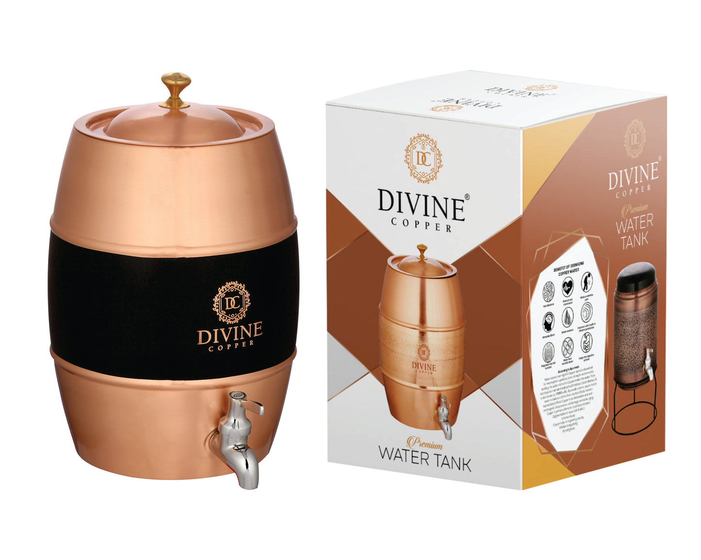 Barrel Black Pure Copper water matka/dispenser 8 Ltr