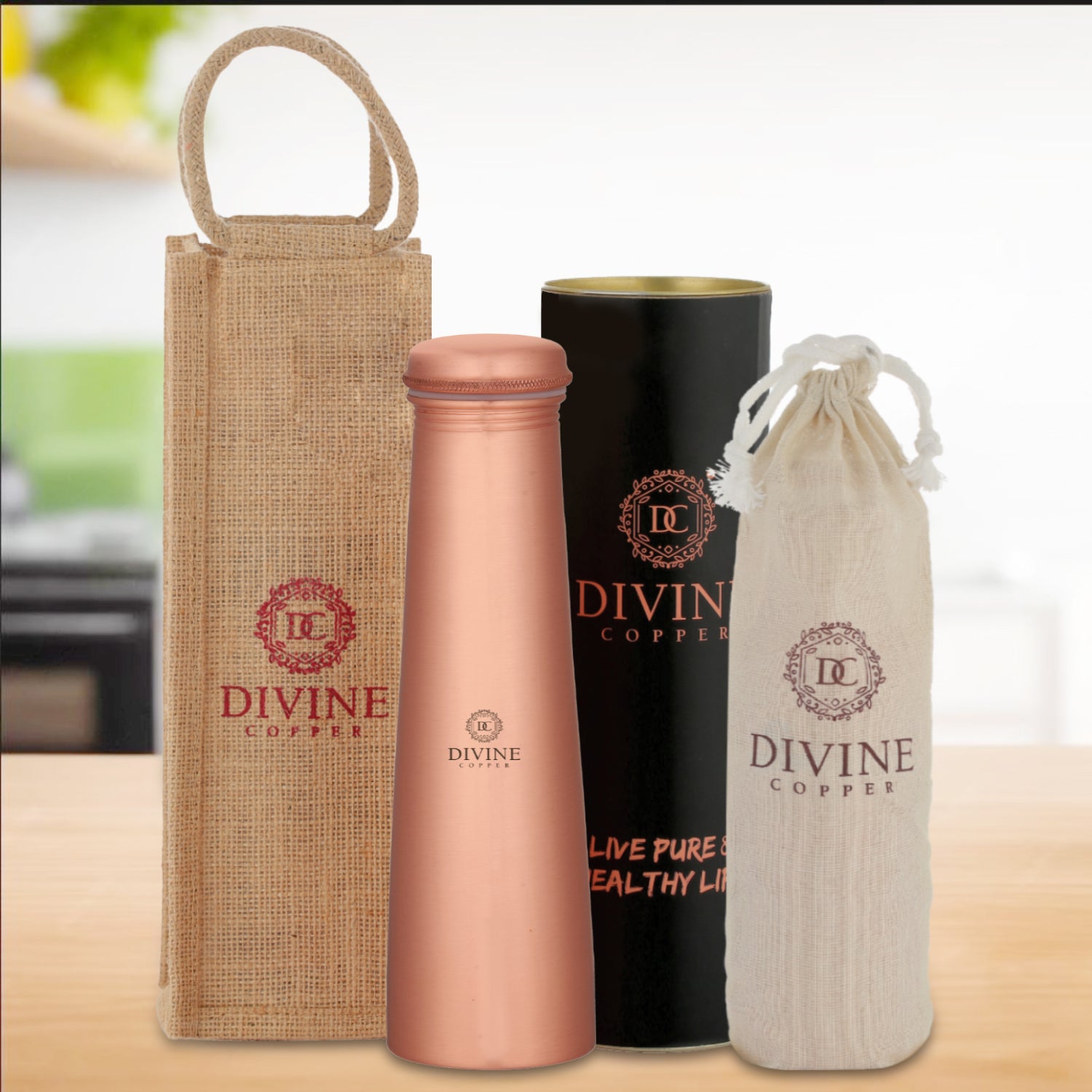 Froyo 750ml Copper Bottle Plain with free Jute Bag & Carry Bag