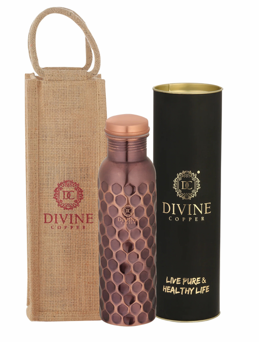 Pie antique diamond 950ml pure copper bottle with Free Jute carry bag