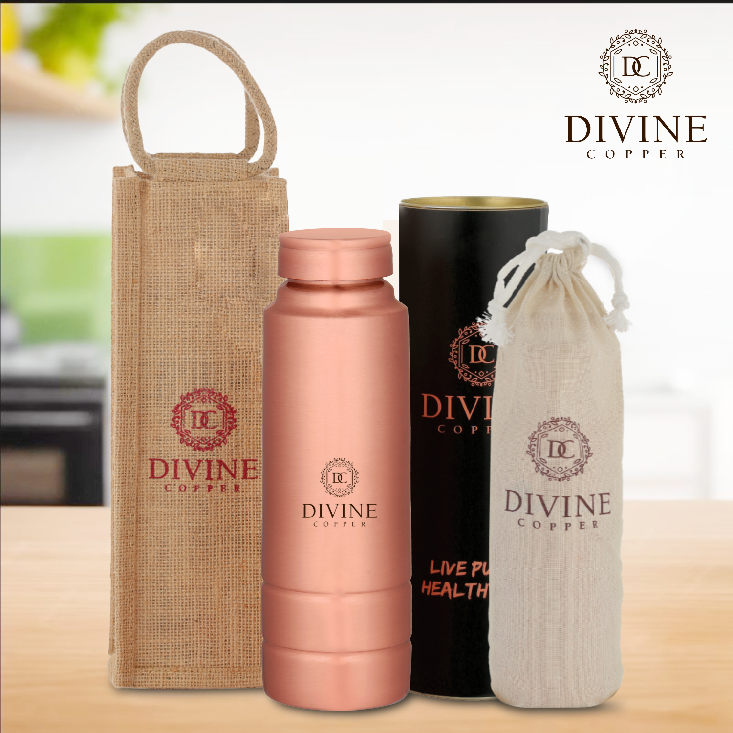 King copper bottle with free Jute carry bag