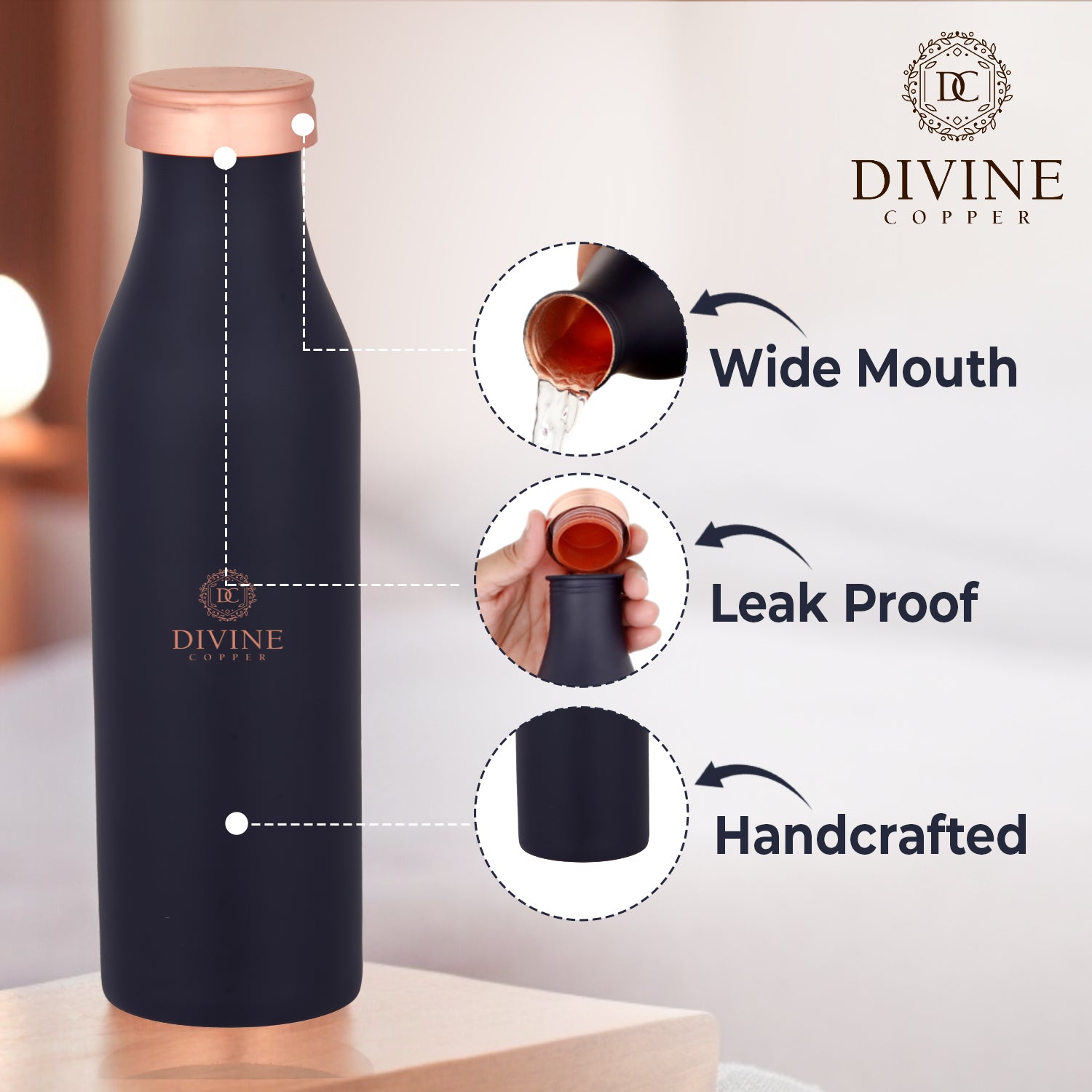 BMC 950ml Pure Copper Bottle with 2 glass Gift Pack