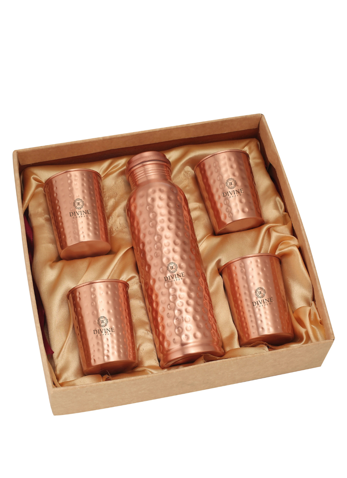 PIE HMD COPPER BOTTLE WITH 4 GLASS GIFT PACK