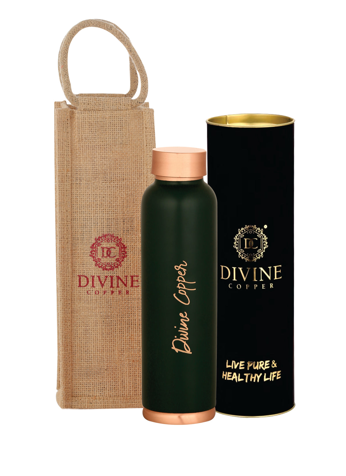 Oreo green Copper bottle with free Jute carry bag