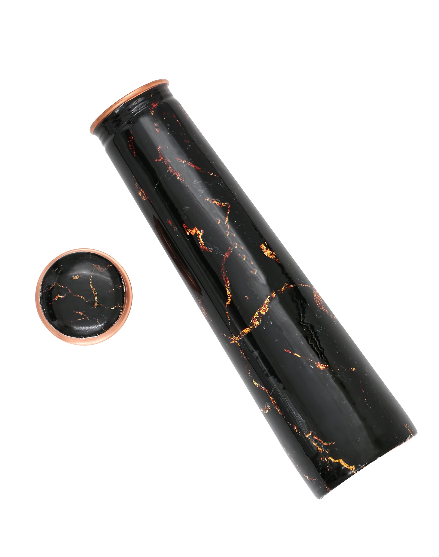 Froyo 750ml black marble print Pure copper water bottle with free jute carry bag