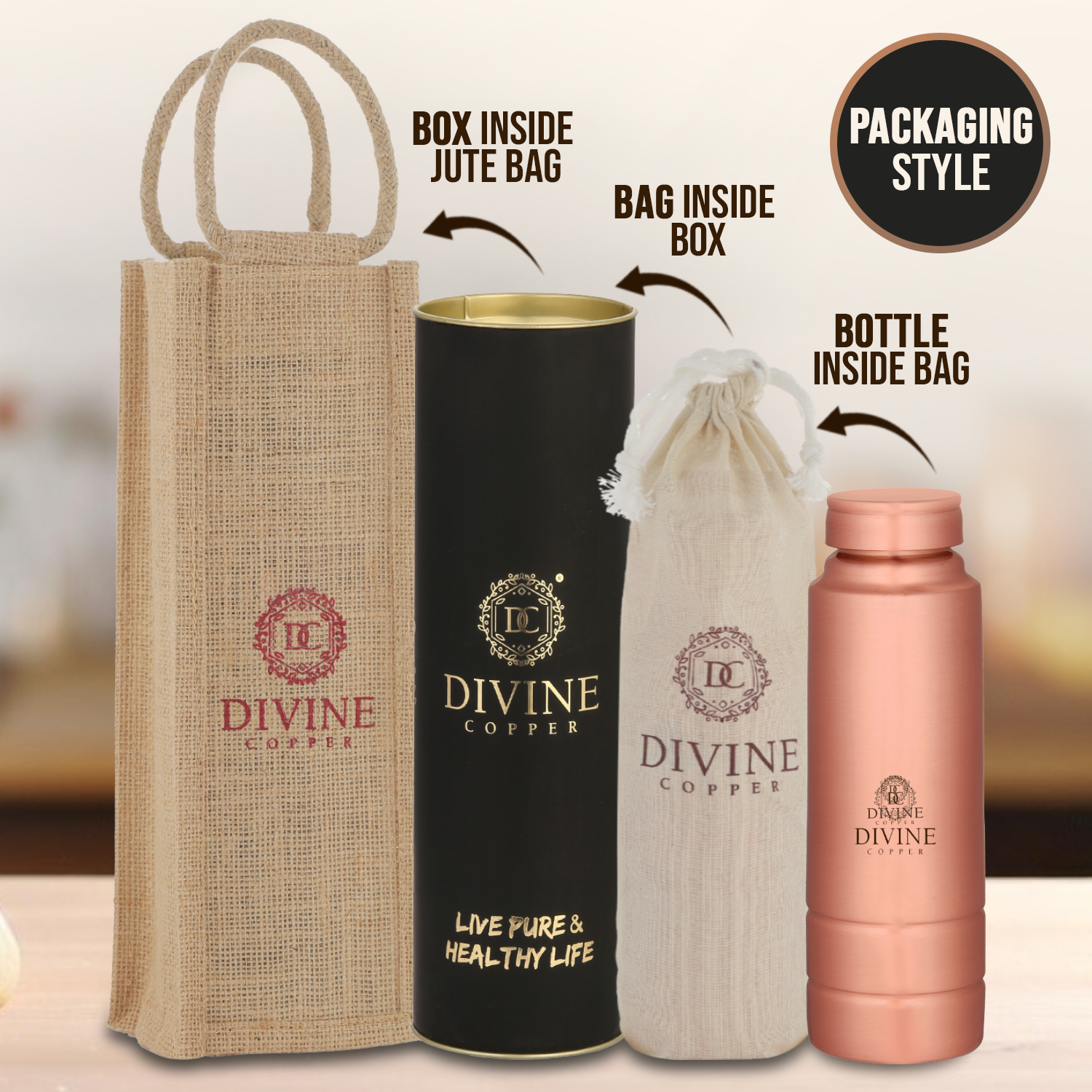 King copper bottle with free Jute carry bag