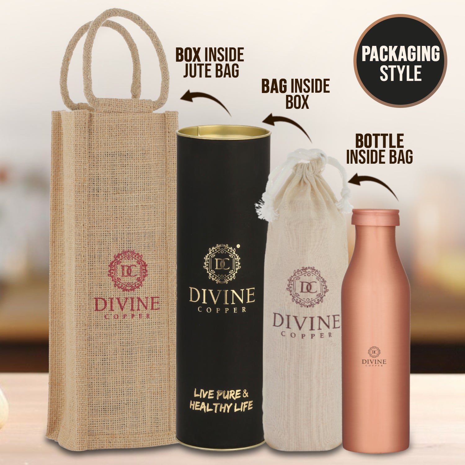 BMC PLAIN copper bottle with free Jute Carry bag