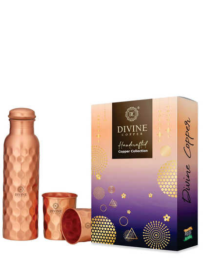 Gift Pack Pie 950ml Pure Copper bottle with 2 Glass 300ml*2